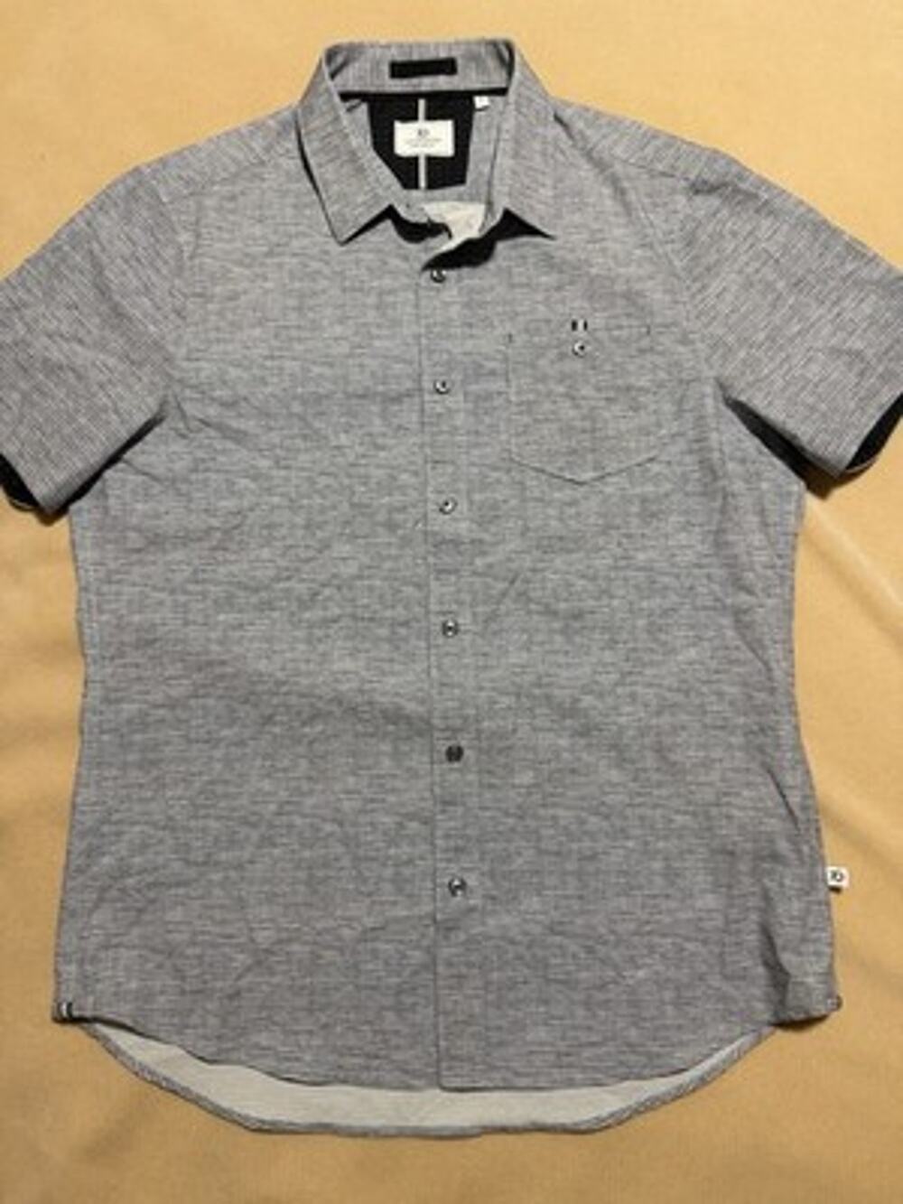 7 Diamonds 4 Way Stretch Men's Shirt Medium Short Sleeve Gray Regular Fit 7D
